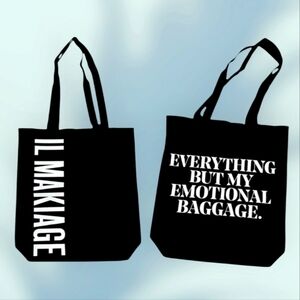IL MAKIAGE Everything But But My Emotional Baggage Black Canvas Bag New